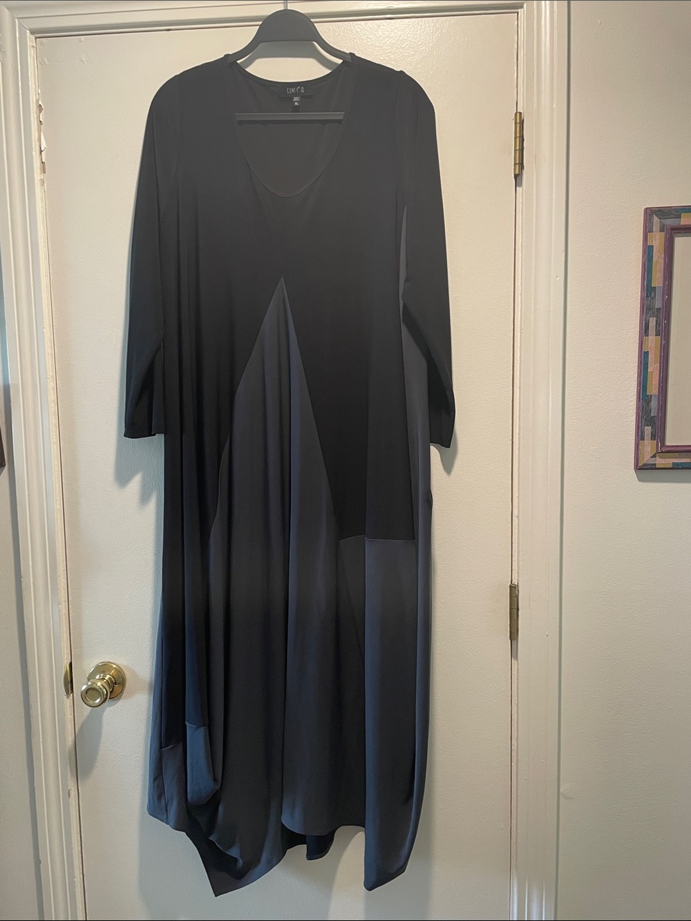 Comfy USA Black and Charcoal Draped Asymmetrical Maxi Dress